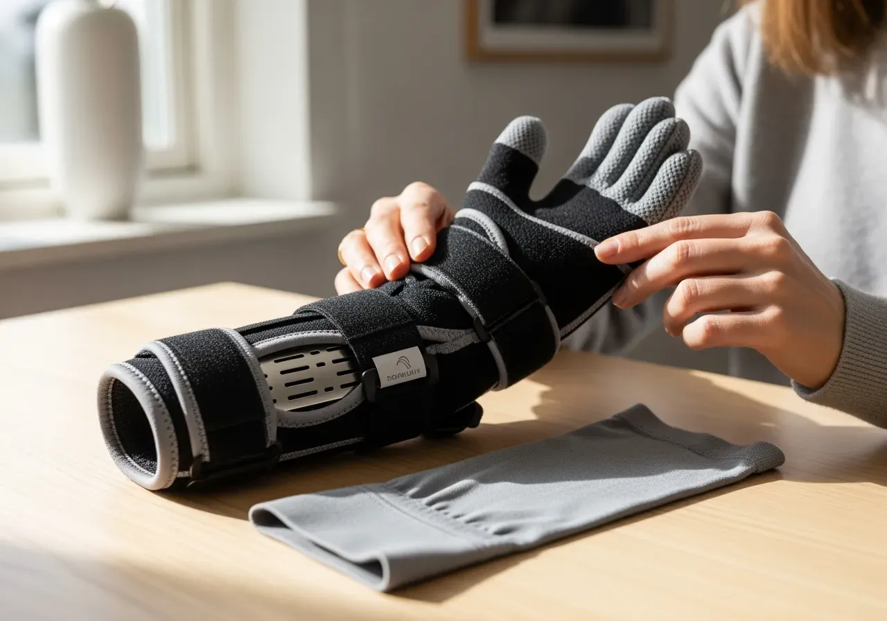 Handledsstöd skena och kompression guide