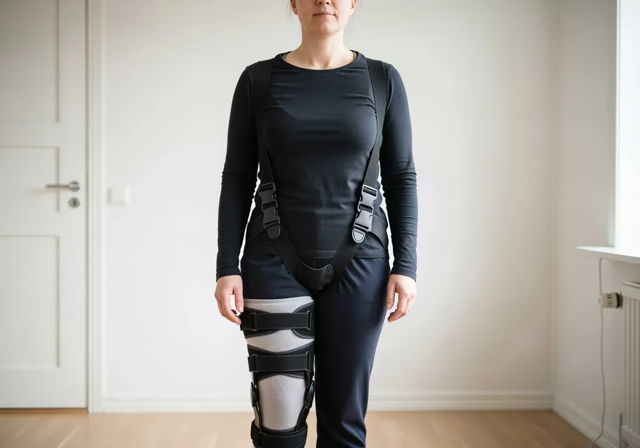 Knästöd med hängslen för stabilitet