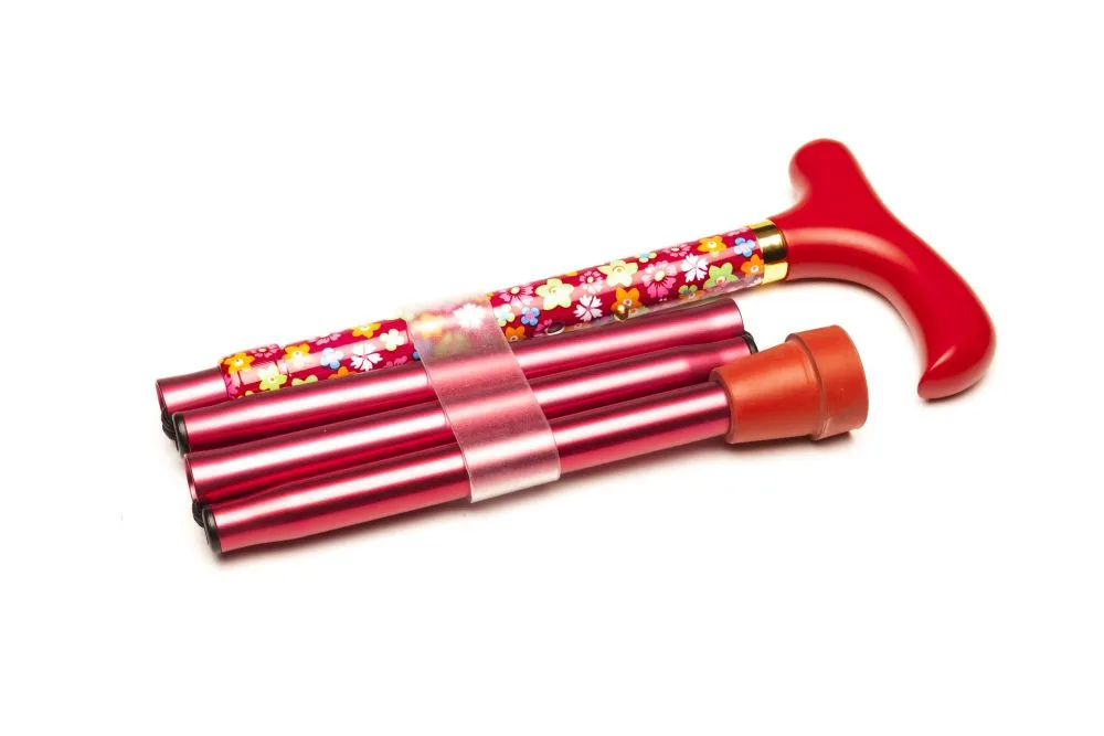 Fällbar stock i aluminium - Röd blomma