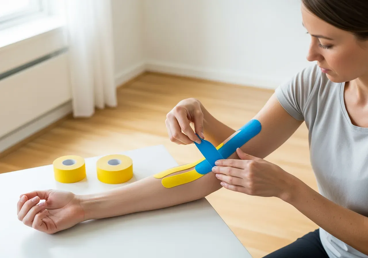 Blå och gul kinesiotejp guide